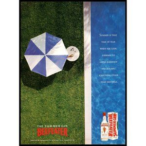 1992 Beefeater Gin Vintage Print Ad Summer Beach Umbrella Green Grass Wall Art